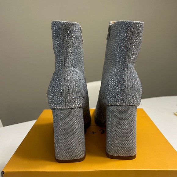 Women’s Rhinestone Block Heel cowboy Bootie SILVER GLITTER RHINESTONE sz 10 NEW - Picture 7 of 8